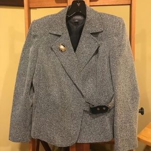Vintage Tweed Lined Belted Blazer with Brooch